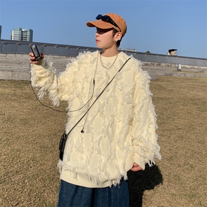 秋款男圆领套头毛衣流苏毛边针织衫外套M185 P55图片