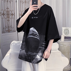 货足7XL-M纯短袖T恤男2023夏季新款美式ins潮半袖体恤加肥加大，男装T恤，钱塘717(原712)