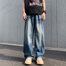 牛仔裤男潮牌美式高街vibe直筒裤微喇cleanfit裤子N9022-P45，男装牛仔裤，星座308B-2