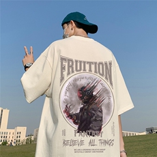港风23新款夏季时尚百搭印花圆领复古宽松短袖T恤T6098P25控38，男装T恤，电商A268A