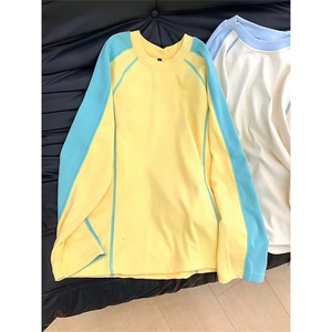 高品 春秋双面德绒长袖撞色明线拼接T恤打底衫男女 A1284-P50图片