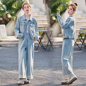 蕾丝拼接牛仔套装女春秋2025新款减龄韩系流行两件套超火减龄设计图片