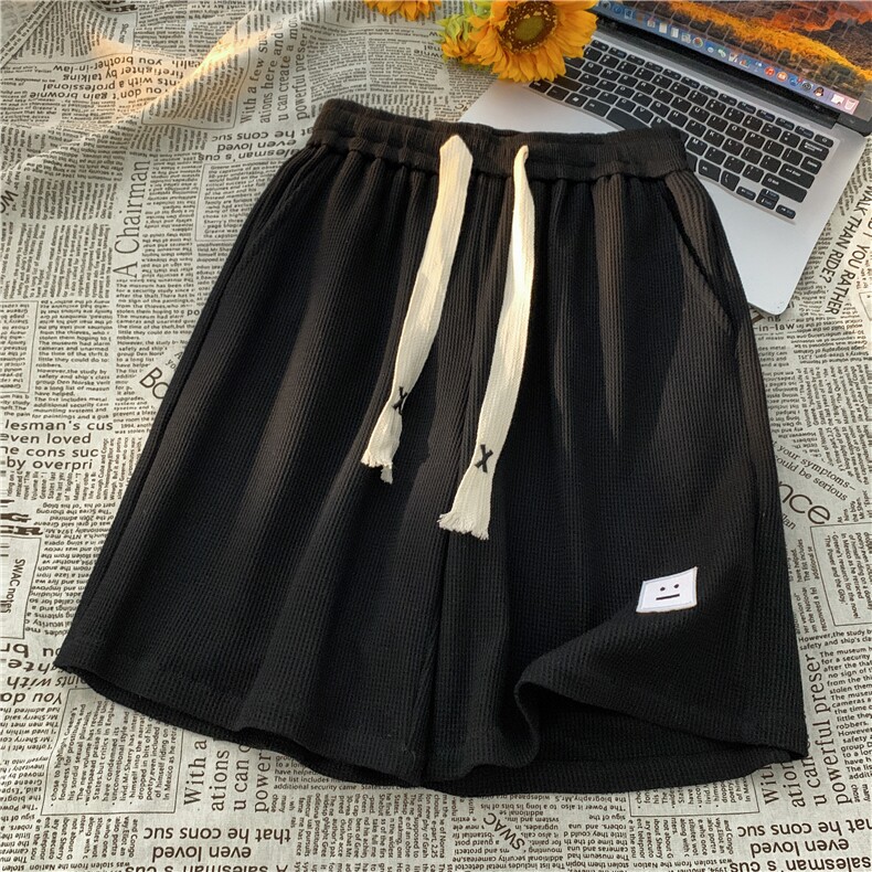 2025新款华夫格笑脸标短裤平铺宽松M~5XLXZ604-DK601-P25控38,男装牛仔裤,星座604
