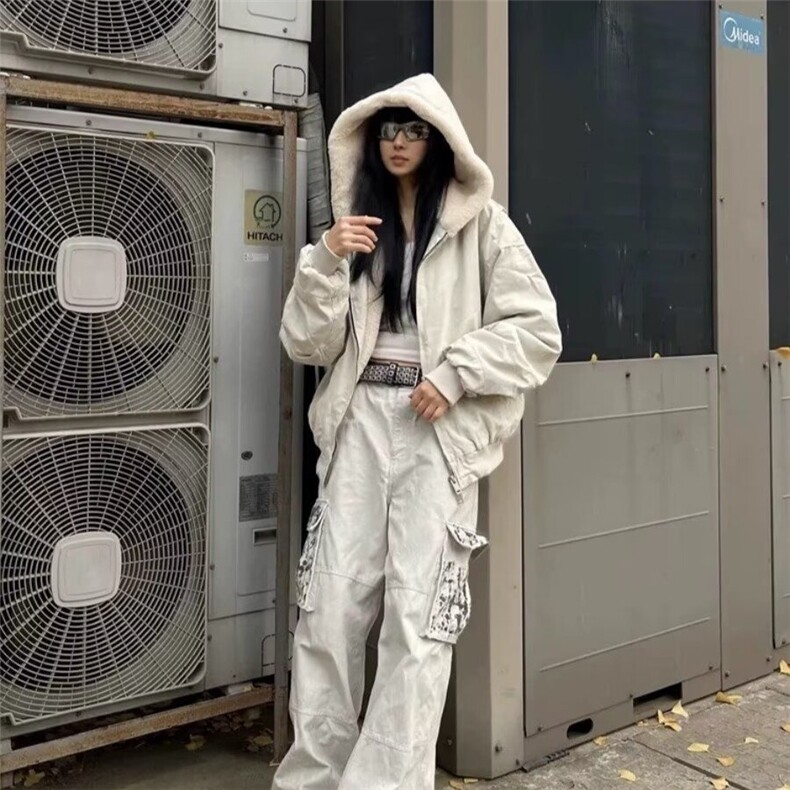2025秋冬外套男女情侣款重磅仿兔毛连帽座山雕夹克连帽棉服外套,男装夹克,星座506A