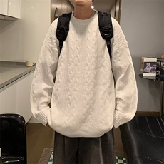 针织衫男士秋冬季休闲宽松圆领长袖毛衣潮流提花复古外套，男装针织衫/毛衣，星座716-3