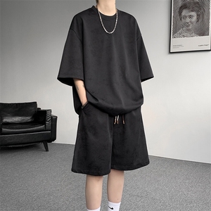 8XL-M青少年扎染短袖t恤休闲运动套装男生夏季宽松大码TZ38001P55