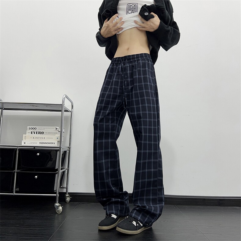 格子裤子男美式高街直筒微喇裤显腿长休闲运动裤K852-P43，女装休闲裤，星座308B-2