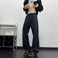 格子裤子男美式高街直筒微喇裤显腿长休闲运动裤K852-P43，女装休闲裤，星座308B-2