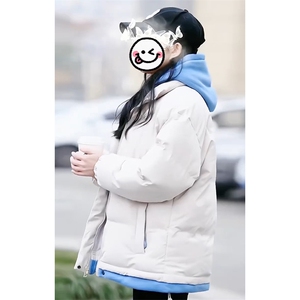 特批P70无差价冬新撞色假两件连帽棉衣男女防泼水保暖棉服M2913图片