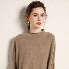 专柜同款气质女神款！山羊绒半高领阔版茧型慵懒风长款打底连衣裙，女装连衣裙，绒源之鑫