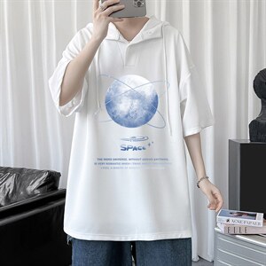 LD54241-P45 连帽短袖t恤男大码胖子带帽五分袖中袖图片