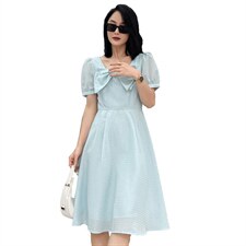 2022年夏季韩版通勤蝴蝶结中长款连衣裙，女装连衣裙，卡杰菲