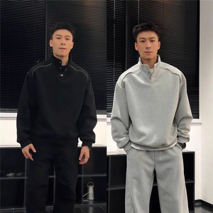 JY478-P43 重磅纯色半开领卫衣男时尚简约宽松百搭图片
