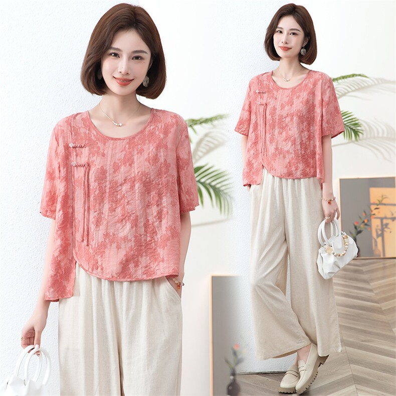 2024夏装薪款时尚潮流简约气质优雅复古宽松印花上衣，女装衬衫，阿丹