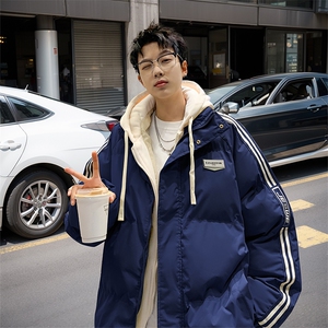 棉衣男冬季新款港风宽松港风假两件连帽学生棉服MY8882-P82图片