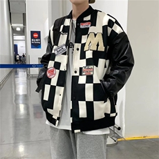 2023春季日系棒球服vintage外套黑白格拼接夹克男士W2794-P52，男装夹克，星座512-2