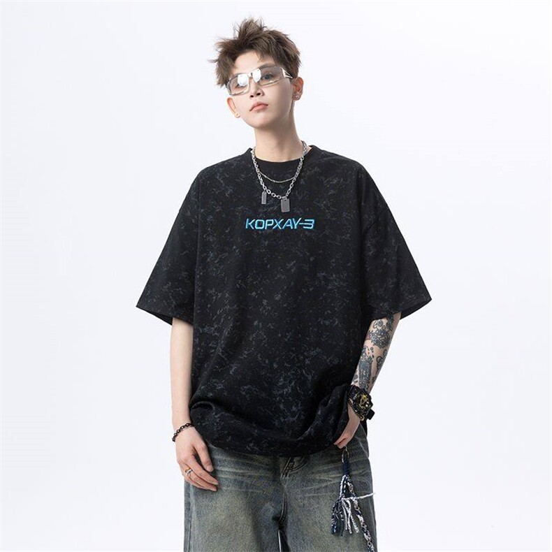 25新款夏季脏脏布重磅300克字母刺绣短袖T恤B208-DX2502-P38控58,男装T恤,电商B208