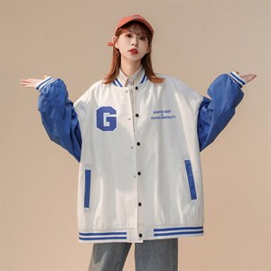 中性风 2023秋季新款港风oversize情侣棒球服夹克 G8019 p65控88图片