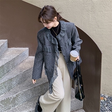 灰色花边领毛呢外套2C170--8022--P185控268，女装毛呢外套，2C170