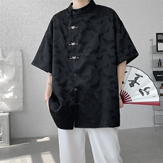 8XL-M特大码新中式衬衫男复古风垂感短袖衬衫外套CS512P48，男装衬衫，电商D206-1