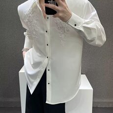 港风秋款男衬衫长袖刺绣宽松衬衣外套有垫肩cs0171P45，男装衬衫，星座1013-1