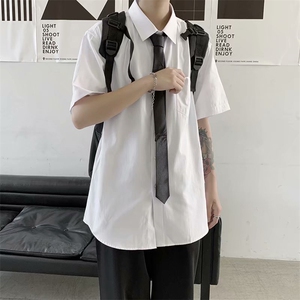 送领带 新款短袖衬衫学生衬衣宽松学院风男士打底bf风潮cs102-P28图片