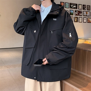 男士春季冲锋衣男潮流防水外套夹克刺绣大码连帽A266-JK8019-P55