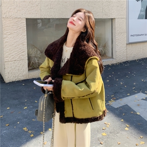 韩系两面穿皮毛一体外套女2025年冬季新款小个子短款加厚短款上衣图片