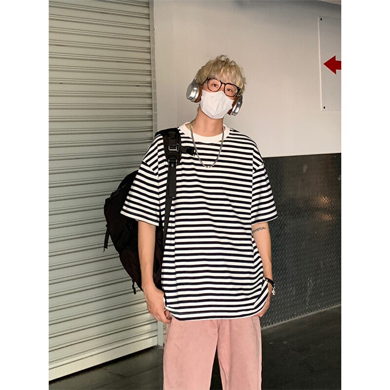 夏季潮流经典大码条纹宽松圆领短袖T恤男女上衣T3617-特价P30,男装T恤,电商A007