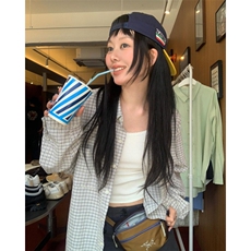TC765-P45美式复古格子长袖衬衫女春秋宽松设计感防晒衬衣外套，男装防晒衣，星座617A-2