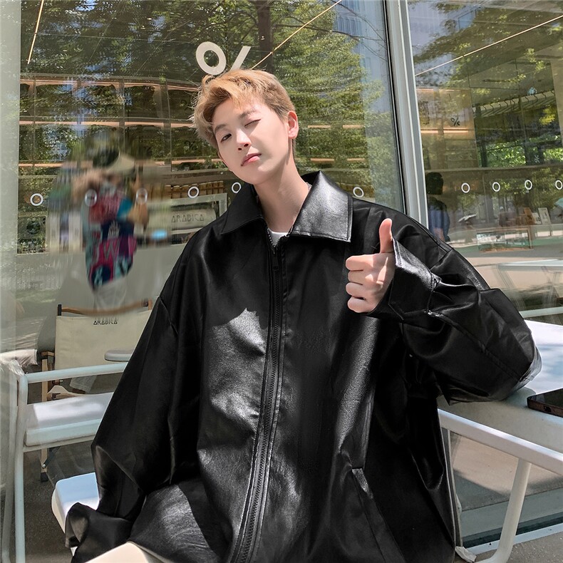 港风新款男女美式街头休闲大码PU皮夹克 Y01-P55图片