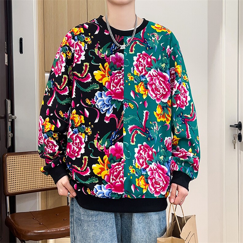 W1圆领大花大码卫衣拼接外套男撞色休闲套头衫潮团队服火锅店,女装短外套,星座115A(原星座507）
