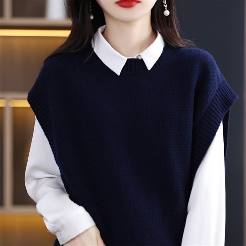 秋冬新款圆领马甲坎肩女搭配衬衣穿无袖毛衣针织背心女坎肩内搭，女装马甲，斯尔特羊绒