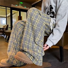 情侣小众宽松百搭格纹阔腿长裤CK1378-P61，男装休闲裤，星座313A-2