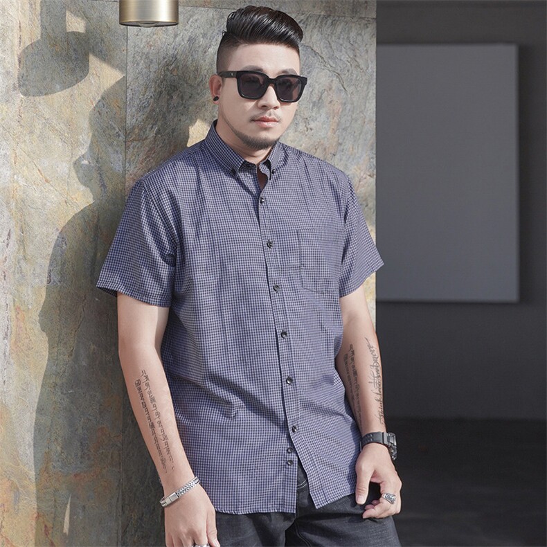 2XL-10XL男装短袖衬衣多色格子百搭半袖衬衫加肥加大码2938款,男装衬衫,星座802