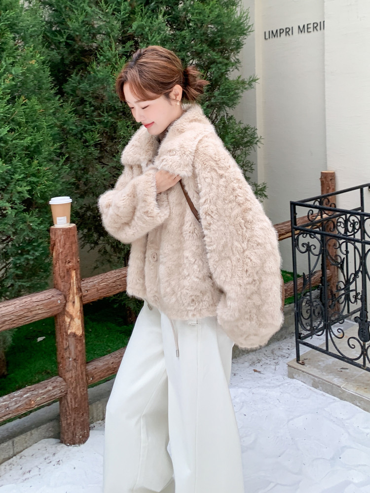 25冬季新款韩系小香风翻领花狐毛绒绒短外套2B138-801-P190K280,女装短外套,2B138