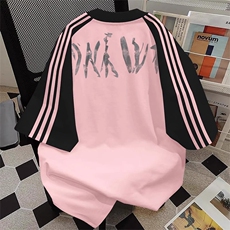 夏季美式高街重磅纯棉三条杠织带插肩撞色男女短袖T恤CZ91-特P25，男装T恤，电商A486