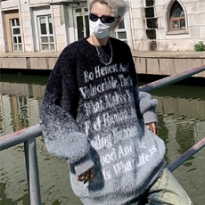 水貂毛设计感渐变字母针织衫男秋冬季慵懒风宽松软糯毛衣长袖上衣，男装针织衫/毛衣，星座506A