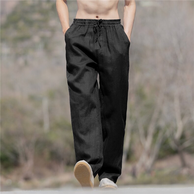 纯亚麻裤子男夏季纯色薄款修身小直筒休闲透气长裤子K49P105,男装休闲裤,星座704A（原B229A）