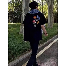 夏季新款港风美式字母马甲刺绣男女情侣款圆领短袖T恤ZX471-P35，男装背心/马甲，星座313A(原308A-2)