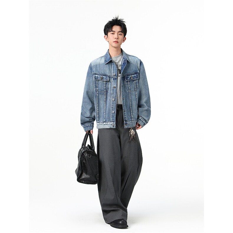 水洗牛仔外套男款春美式痞帅上衣服宽松休闲工装夹克JK1324-P80图片