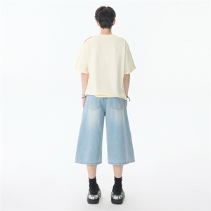 夏季牛仔裤高腰阔腿宽松七分裤简约百搭牛仔裤子女休闲YD709-P60图片