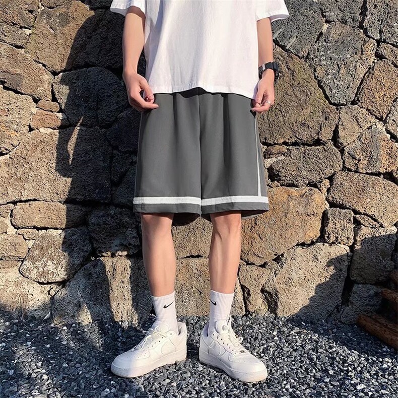 高街条纹短裤男夏季百搭外穿运动裤港风潮牌宽松休闲五分裤子,男装休闲裤,星座716-4