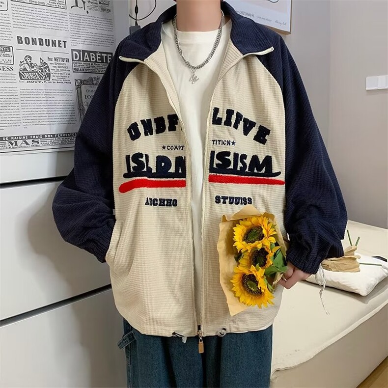 春季新款美式男外套华夫格玉米粒字母刺绣夹克WT39P65,男装夹克,星座1116-2