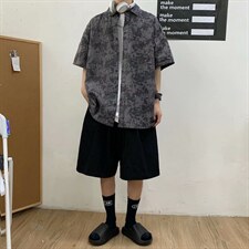 痞帅短袖衬衫男夏季ins潮牌休闲扎染上衣韩版潮流宽松衬衣c66-p35,男装T恤,星座1008-2
