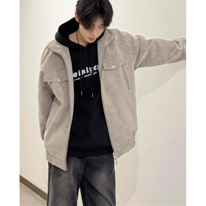 立领皮衣工装外套男款秋季痞帅棒球服cleanfit短款夹克JM15,男装皮衣,星座1116A（原606A-3）