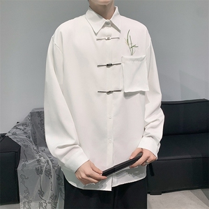 秋季新款港风中式高质量刺绣手工缝骑兵斜翻领长袖衬衫ZC763-P45