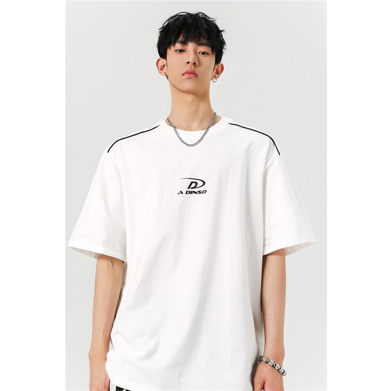 现货2025夏肩部两条杠宽松圆领短袖T恤情侣潮A025-T7660-P30,男装T恤,电商A025