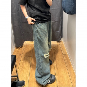 高街复古牛仔裤男款潮牌宽松直筒休闲阔腿长裤子NZ11-P58图片