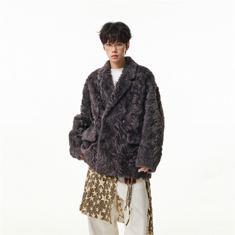 数据款轻奢老钱风小湖羊皮毛一体外套冬季男士毛绒上衣棉服My817，男装棉衣，星座903-1